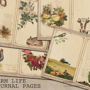 Farm Life Journal, Farm Digital Kit, Country Printable, Junk Journal Kit, Vintage Journal, Farm Animals, Farm Printable, Farm Fresh Eggs