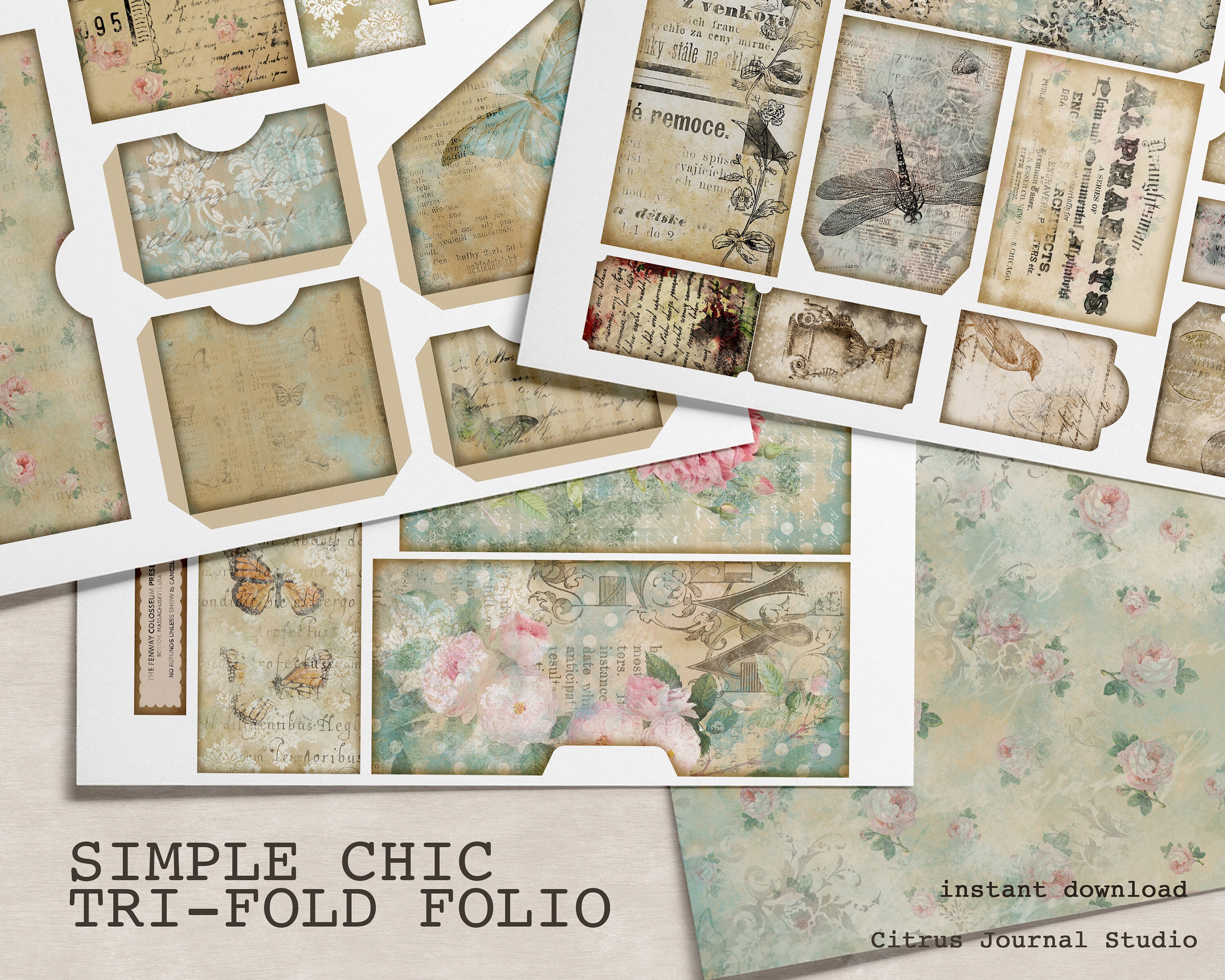 Folio Journal, Junk Journal Kit, Collage Sheet, Pocket Tag, Journal Tag ...