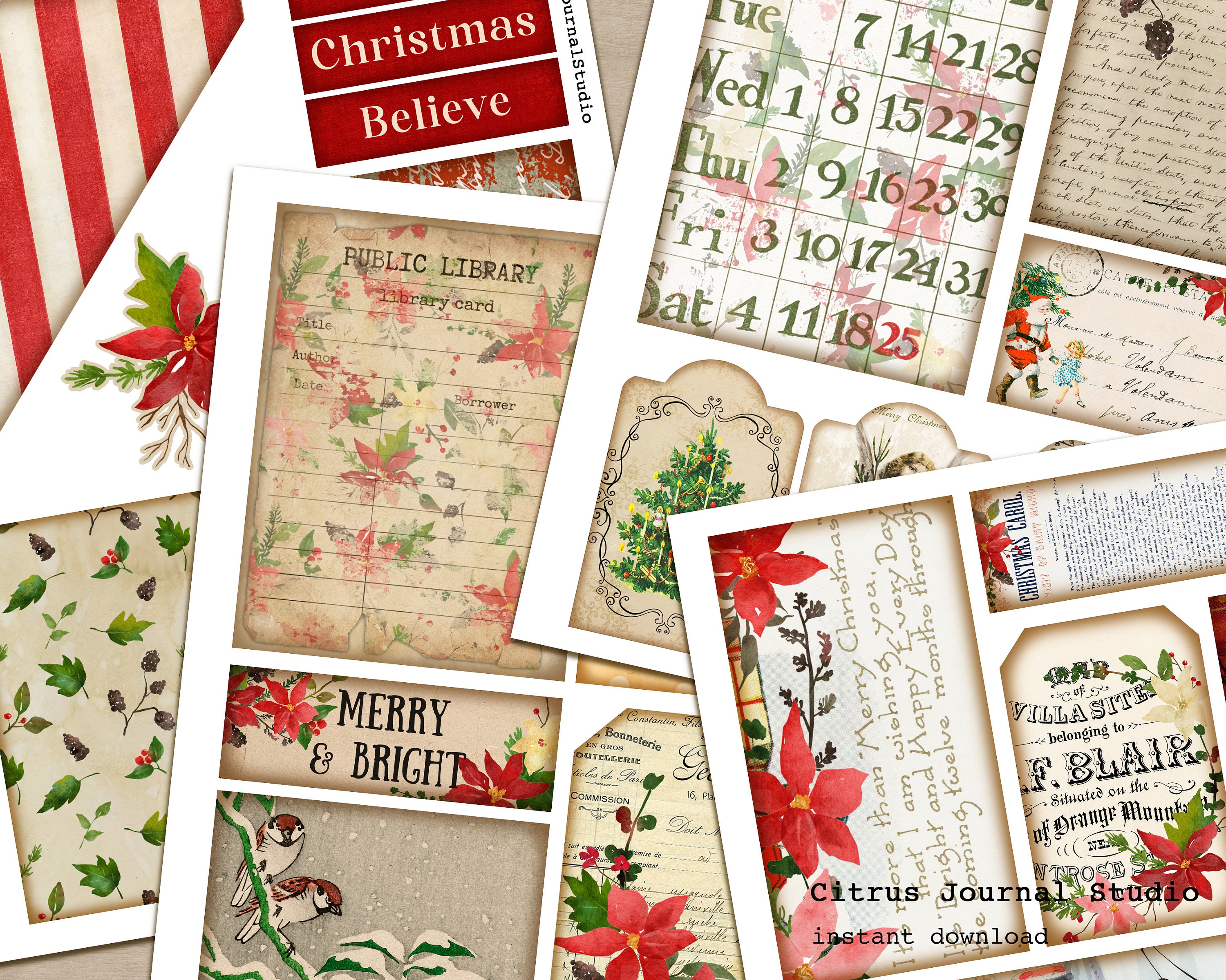 Christmas Folio Junk Journal Kit Printable Ephemera Santa - Etsy