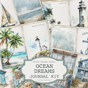 Ocean Junk Journal, Beach Junk Journal, Blue Junk Journal, Nautical Journal, Digital Kit, Sea Junk Journal, Printable Journal Tags, Envelope