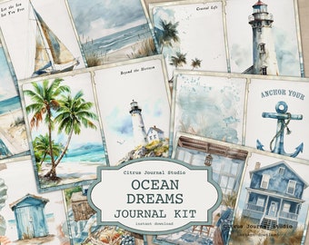Ocean Junk Journal, Beach Junk Journal, Blue Junk Journal, Nautical Journal, Digital Kit, Sea Junk Journal, Printable Journal Tags, Envelope