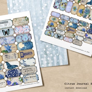 Biglietti, kit per diario spazzatura, kit digitale, oggetti effimeri, farfalla, album di ritagli, foglio decorativo, inserto per diario, diario spazzatura blu, kit vintage