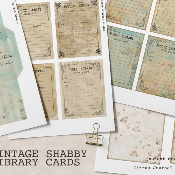 Junk Journal Kit, Library Card, ATC, Digital Kit, Ephemera, Vintage, Journal Card, Scrapbook, Junk Journal, Envelope, Bookmark, Pocket Tag