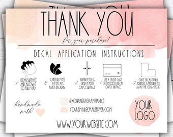 Decal Application Instructions Printable, Decal Instructions and Care, Decal Application Care, Vinyl Decal Application, Small Business Forms