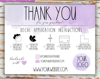 Decal Application Instructions Printable, Decal Instructions and Care, Decal Application Care, Vinyl Decal Application, Small Business Forms
