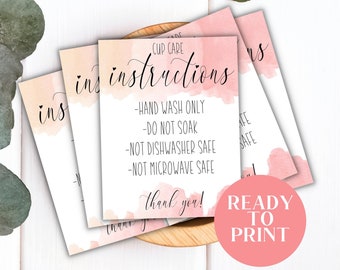 Cup Care Card, Cup Care Instructions, Mug Care Instructions and Care, Cup Instructions Printable, Tumbler Care Card, Thank You Card Business