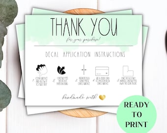 Decal Application Instructions Printable, Decal Instructions and Care, Decal Application Care, Vinyl Decal Application, Small Business Forms