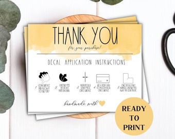 Decal Application Instructions Printable, Decal Instructions and Care, Decal Application Care, Vinyl Decal Application, Small Business Forms