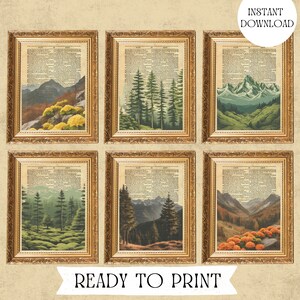 Mountain Printable Wall Art, Dark Forest Wall Art Print Digital, Forest Wall Art, Botanical Printable, Set of 6 Prints, Moss Wall Art