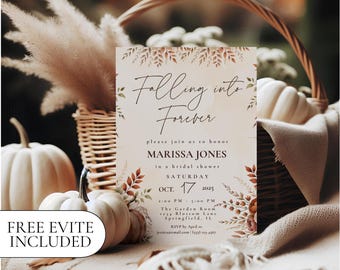 Falling into Forever Fall Theme, Elegant Bridal Shower Invitation, Fall in Love Bachelorette Invite, Autumn Wedding Theme, Cozy Season Party