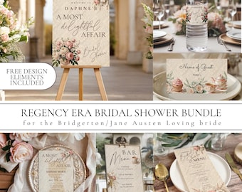 Regency Era Bridal Shower Bundle, Elegant High Tea Bridal Shower Decor, Jane Austen Bridal Shower, Bridgerton Inspired, Tea Party Wedding