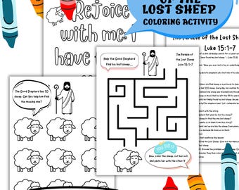 Lost Sheep Parable, Bible Lessons for Kids, Christian Preschool Craft, Printable for Kids, Kindergarten, Coloring Page, Bible Verse Learning