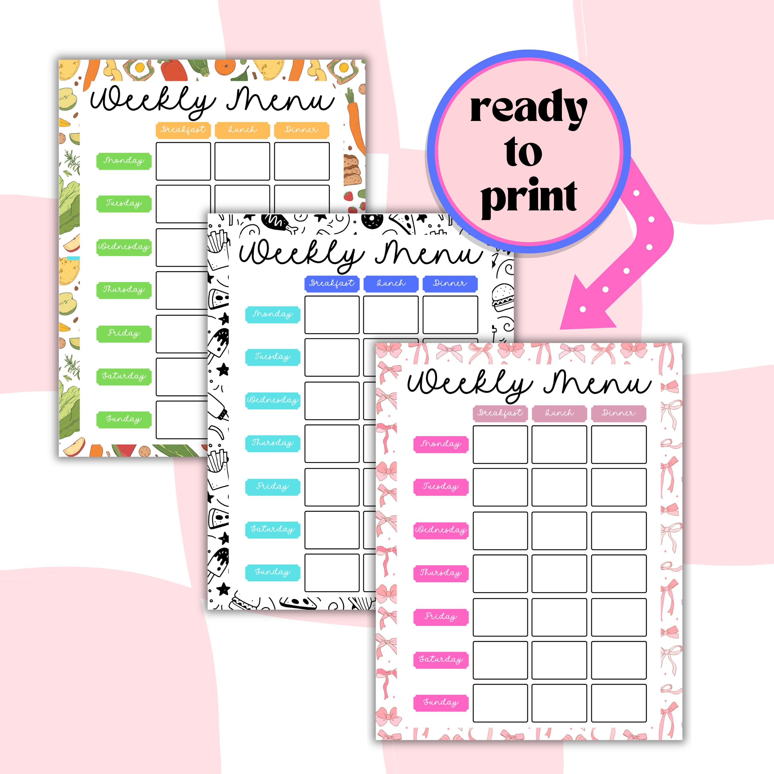 Weekly Menu Printable, Menu Template, Weekly Menu, Menu Board, Menu ...