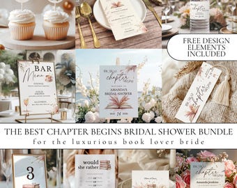 Luxurious Bridal Shower Bundle, The Best Chapter Begins Theme, Book Themed Bridal Shower, Bookish Bride, Wedding And Bachelorette Decor