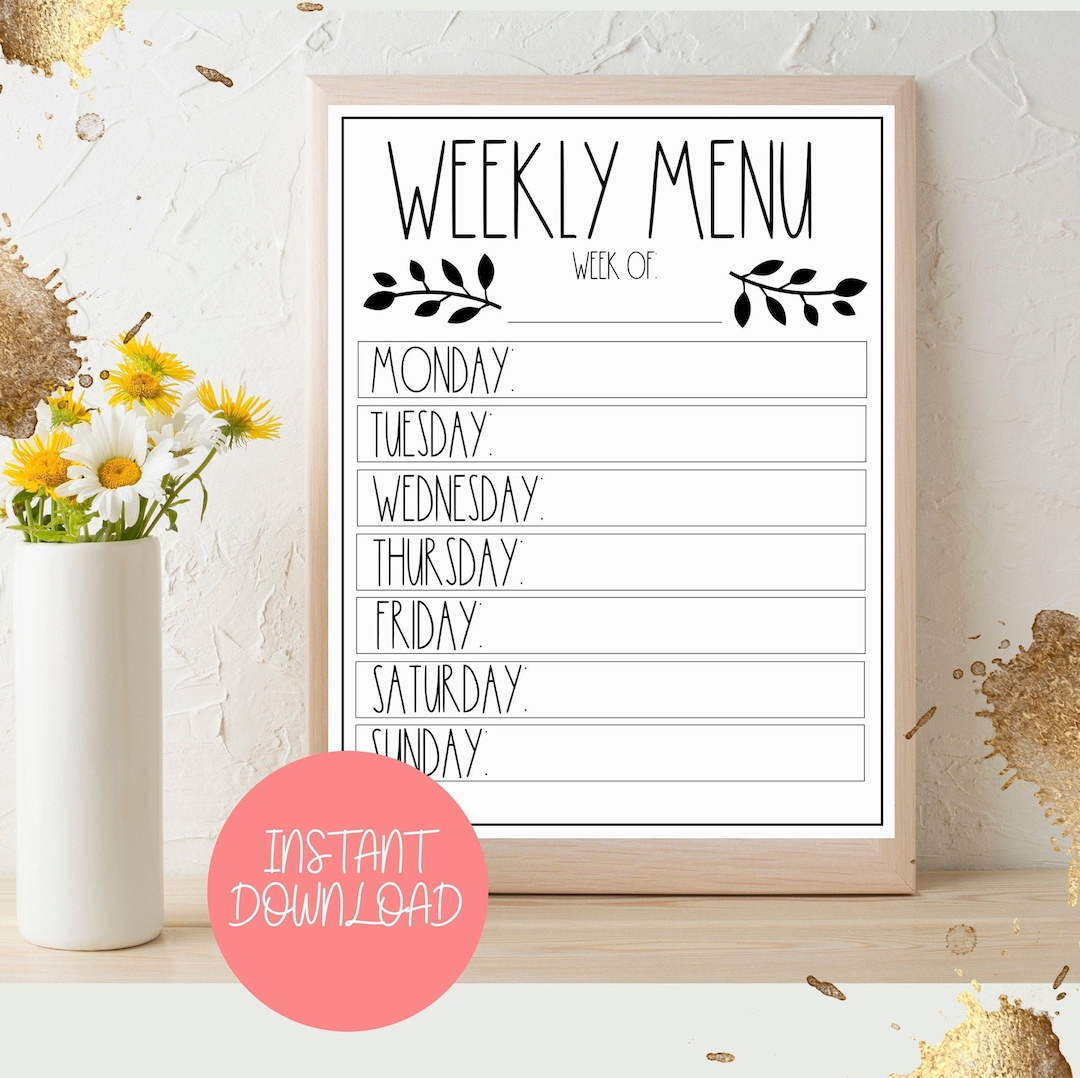 Weekly Menu Printable, Menu Template, Weekly Menu, Menu Board, Menu