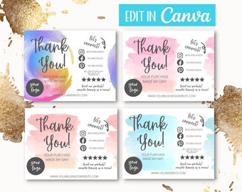 Plantilla de tarjeta de agradecimiento, inserción de agradecimiento, agradecimiento de Canva, agradecimiento moderno, tarjetas de agradecimiento Etsy, agradecimiento editable, tarjeta de pequeña empresa