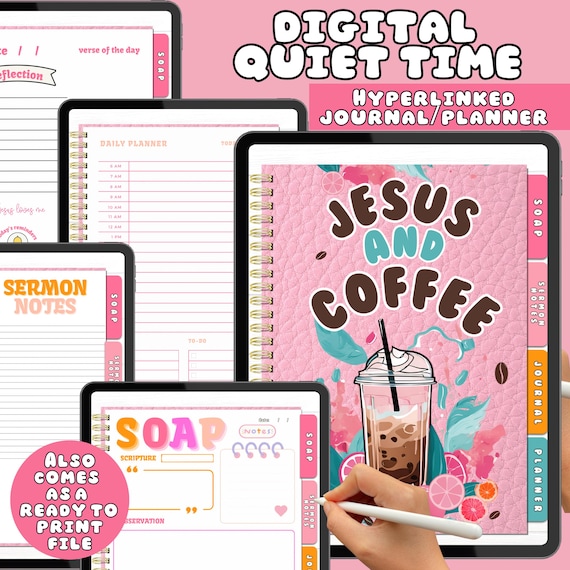 Jesus and Coffee Digital Journal, SOAP template, Sermon Notes Template, Digital Bible Study, Bible Study Template, Bible Study Guide,
