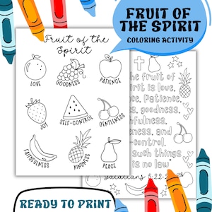 Frucht des Geistes, Bibelstunden für Kinder, Christliches Vorschulhandwerk, bedruckbar für Kinder, Sommerhandwerk, Malseite, Bibelversdruck