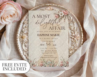 Regency Era Theme Elegant Bridal Shower Invitation, High Tea Bachelorette, Jane Austen Bridal Invite, Bridgerton Inspired, Tea Party Wedding