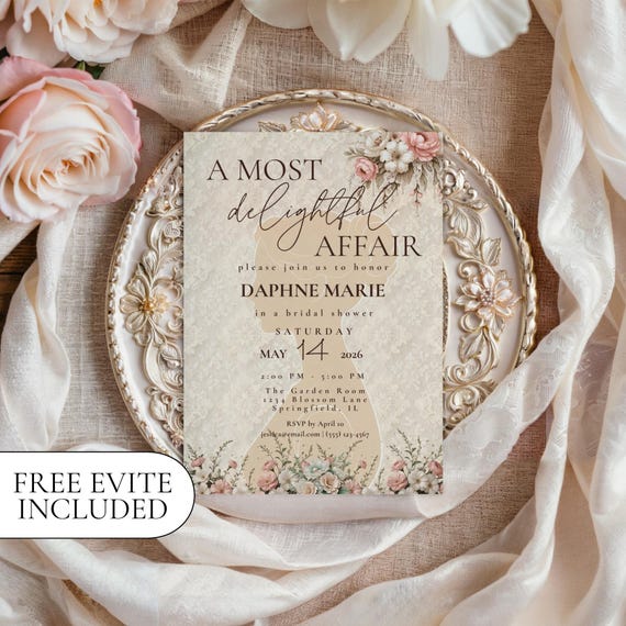Regency Era Theme Elegant Bridal Shower Invitation, High Tea Bachelorette, Jane Austen Bridal Invite, Bridgerton Inspired, Tea Party Wedding