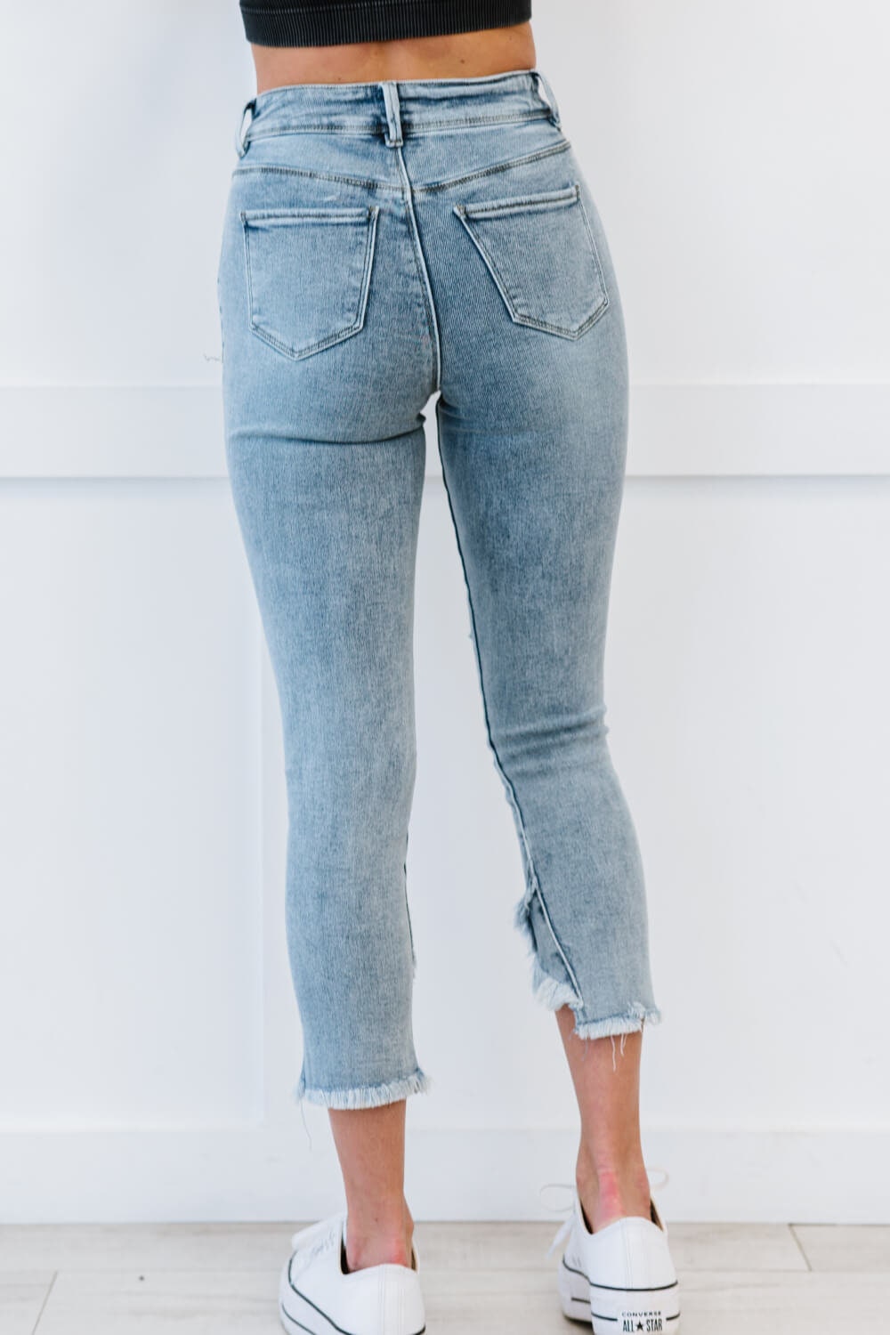 Petite Frayed Tulip Hem Ankle Jeans 