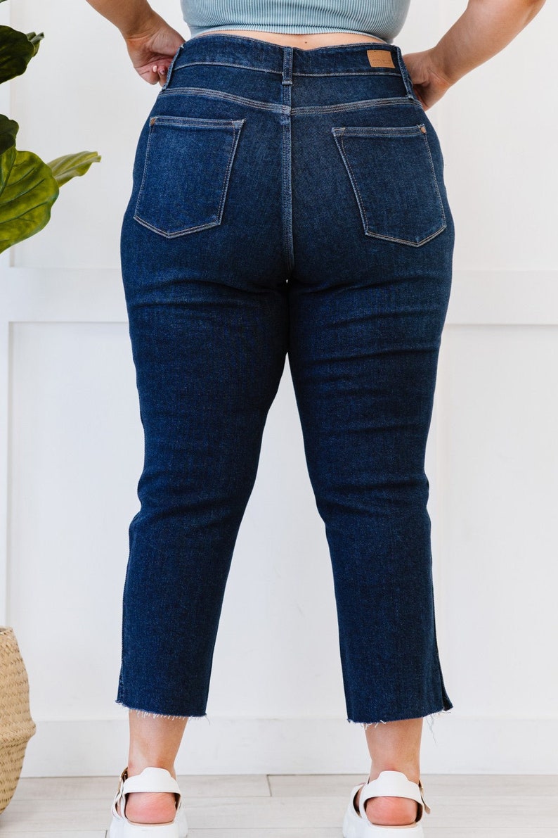 Judy Blue Cropped Straight Leg Jeans With Slit Etsy