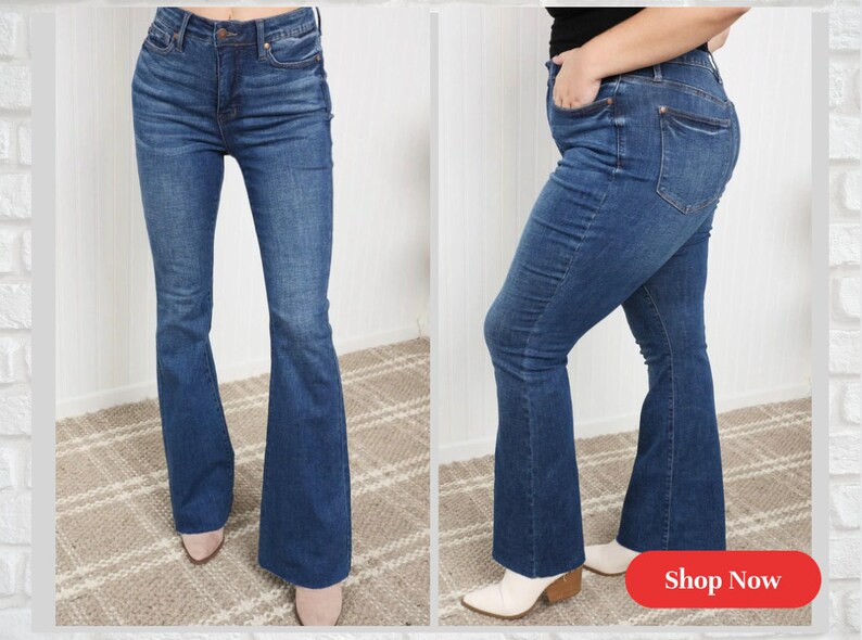 Judy Blue Tummy Control Raw Hem Flare Jeans Etsy