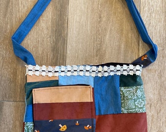 Upcycled Corduroy patchwork Mushroom Bag
