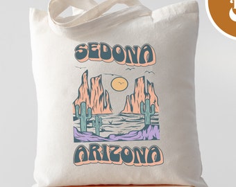 Bolso de mano de Sedona Arizona, Regalo retro del desierto, Regalo de Sedona, Caminata de Sedona, Ropa de senderismo de viaje vintage con cuello redondo gráfico, Diseño de cactus vintage