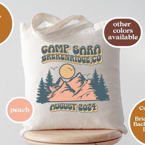 Custom Camp Bach Personalized Bachelorette Location Custom Name Bag Last Trail Before the Veil Retro Mountain Hiking Camp Bachelorette Theme