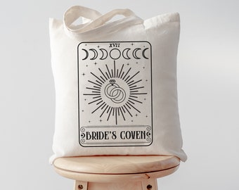 Bride Coven Tarot Card Canvas Tote Bag, Witch Celestial Wedding, Fortune Teller Bride, Mystic Bridesmaid, Witchy Bride, Bachelorette Party