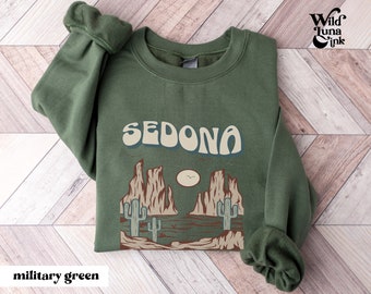 Military Green Sedona Arizona Sweatshirt, Retro Desert Gift, Sedona Gift, Sedona Hike, Graphic Crewneck Vintage Travel Hiking Clothes, Trail