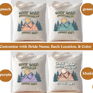 Custom Camp Bach Personalized Bachelorette Location Custom Name Bag Last Trail Before the Veil Retro Mountain Hiking Camp Bachelorette Theme