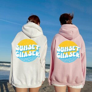 Beach Summer Hoodie, Classic Retro Pullover Sweatshirt, Aesthetic Clothes, Trendy Y2k, Words on Back, Vintage Style Graphic,