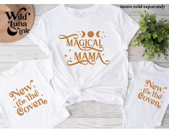 Coven Baby Bodysuit, Witchy Baby Clothes, Newborn Outfit, Matching New Mom Mommy Mama Shirt, Mystical Witch Alternative Clothing, Wicca Gift
