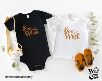 Son of a Witch Coven Baby Bodysuit, Witchy Baby Boy Clothes, Matching New Mom Mommy Mama Shirt, Magical Witch Alternative Clothing, Her Gift