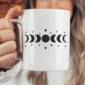 Halloween Celestial Witch Moon Phases Coffee Tea Mug, Ritual Full Moon Magic, Salem Gift, Witchy Gift for Her Coven, Spell Crystal Lover
