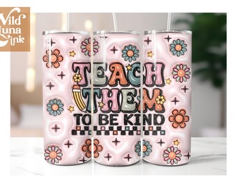 3D Inflated Teacher Boho Tumbler Wrap, 3D Teacher Puffy Tumbler Design Skinny Sublimation, 3D Inflated Teacher Tumbler 20oz, Back to School