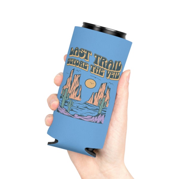 Blue Retro Last Trail Before the Veil Can Cooler Hiking Desert Bachelorette, Party Favors Gifts, Bride Bridesmaid, Sedona, Scottsdale Gift