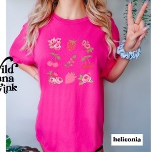 Coquette Comfort Colors © Shirt, Pink Strawberry Shirt, Preppy Flowers Cherry Aesthetic, Strawberry Graphic Tee, Gift Womens Easter Tshirt
