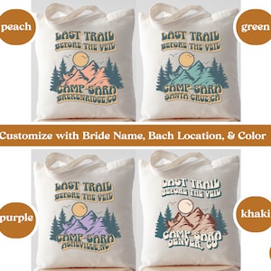 Custom Camp Bach Last Trail Before the Veil Personalized Bachelorette Location Name Bag  Retro Mountain Hiking Camp Bachelorette Hike Theme
