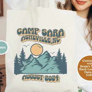 Custom Camp Bach Personalized Bachelorette Location Custom Name Bag Last Trail Before the Veil Retro Mountain Hiking Camp Bachelorette Theme