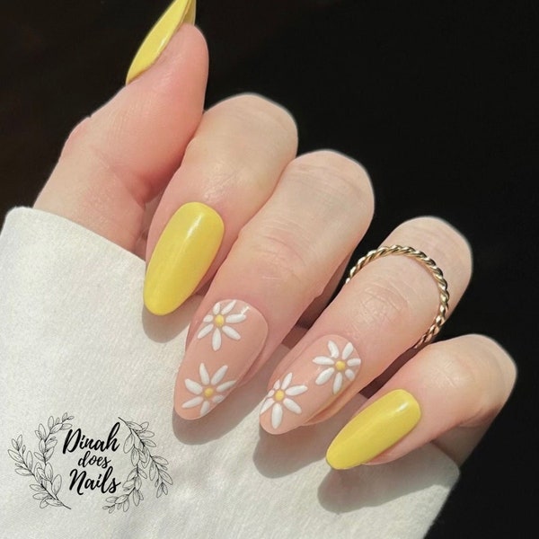 Yellow Flower Nails - Press on Nails - Nägel im Blumen Frühling Design - Nägel zum Aufkleben