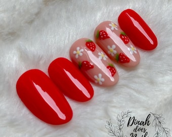 Strawberry Press on nails - nägel zum aufkleben in rot mit Erdbeeren Design