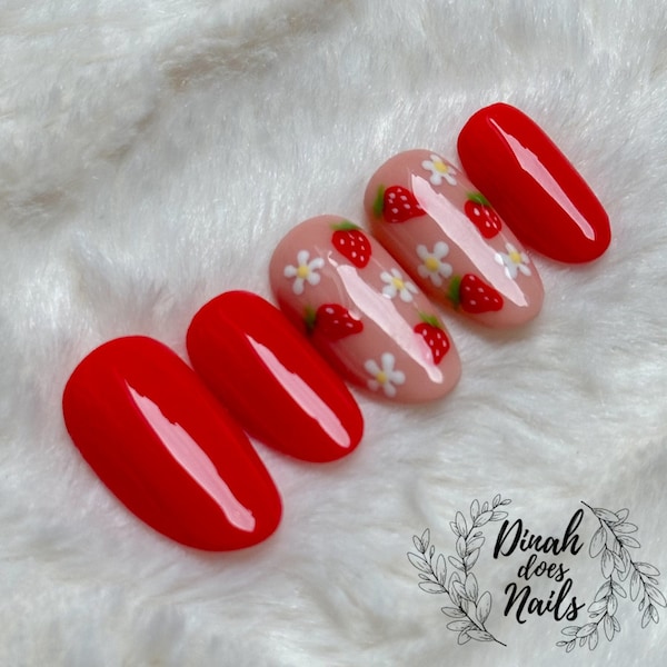 Strawberry Press on nails - nägel zum aufkleben in rot mit Erdbeeren Design