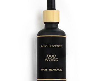 Oud Wood Hair + Beard Oil - Inspired Grooming Formula for Conditioning Fresh & Healthy Soft Beard, Alcohol And Vegan Free (30ml)