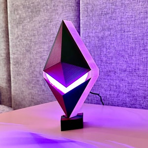 LED RGB Ethereum table lamp,color changing remote 3D Printed cool lamp,ambient lighting bedside lamp,desk lamp for office,Crypto unique lamp