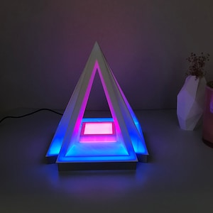 LED table lamp pyramid,3D printed modern desk lamp with color changing remote,cool lamp decor,Bedside Desk Table Lamp,decorative small lamp,