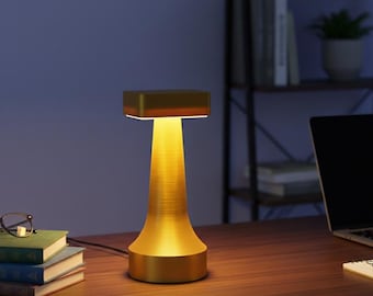 Cordless Rechargeable Desk Lamp with Remote, Modern USB-C Ambient Light, Warm LED 3D Printed Lamp, Minimalist Wireless Nightstand Lighting