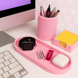 Desk Organizer Set with Pen Holder, Sticky Note Holder and Tray, 3d Printed Desk Accessories, Home Office Organizer, Desk Office Supplies